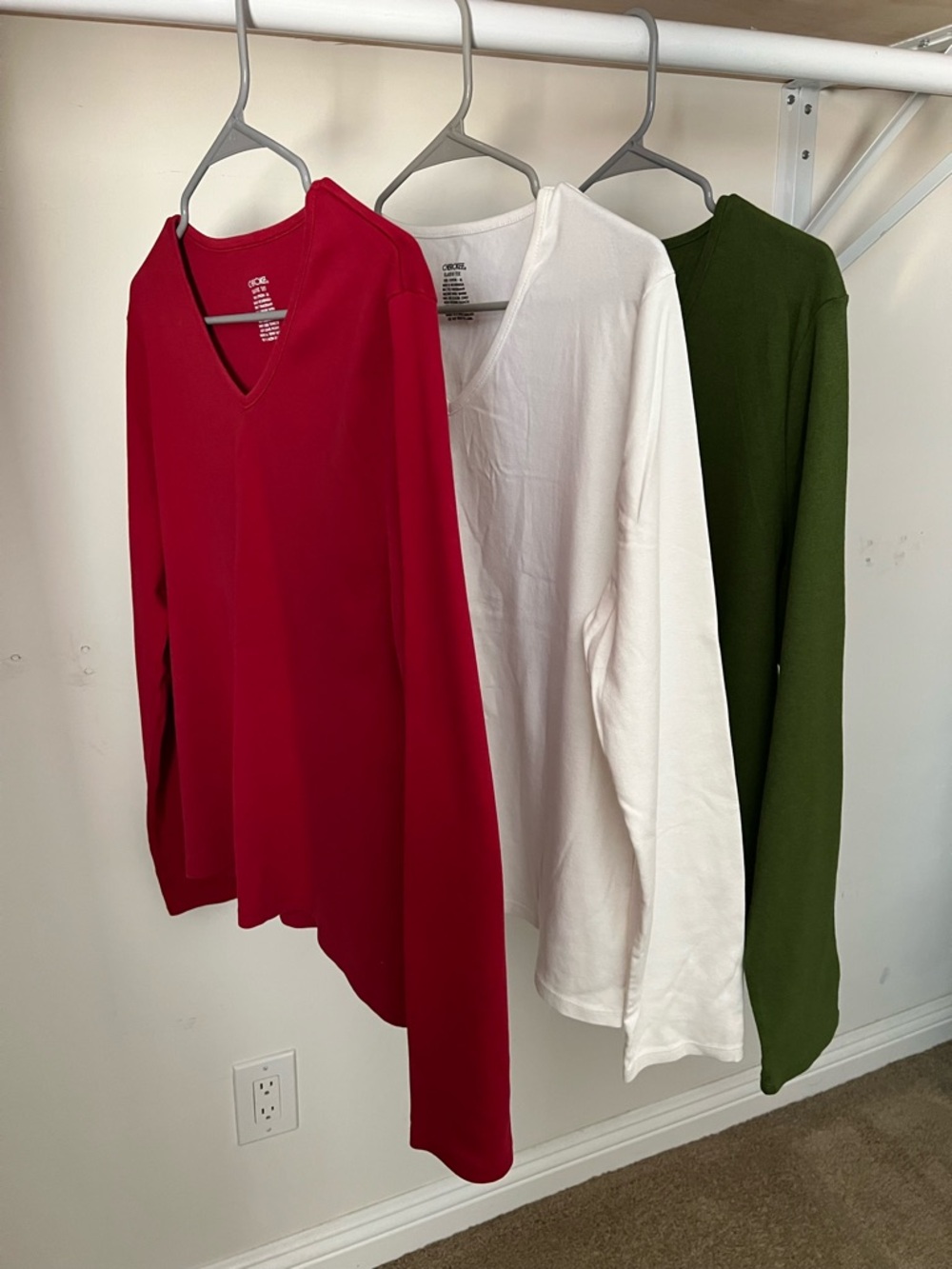 NWOT Cherokee women V-Neck Sweater Trio — Red, White, Olive Green